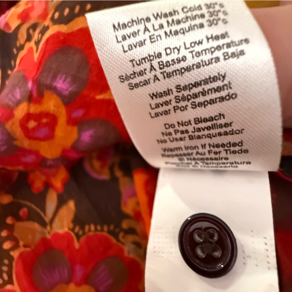 Sundry Anthropologie Floral Button Down Puff Sleeve Blouse Brown Red Size 1 (S) - Picture 9 of 11